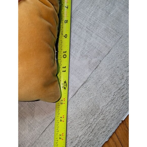 Vintage Floral Embroidered Pillow Yellow & Blue Velour 19x13 Rectangular Cushion - Picture 6 of 6